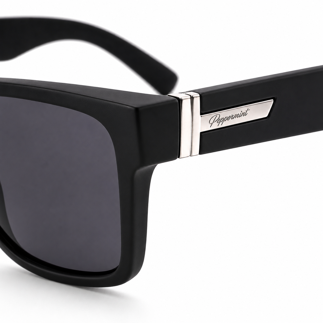 Lentes de Sol Polarizados UV400 Rectangular Negro Detalle Metálico Hombre Peppermint