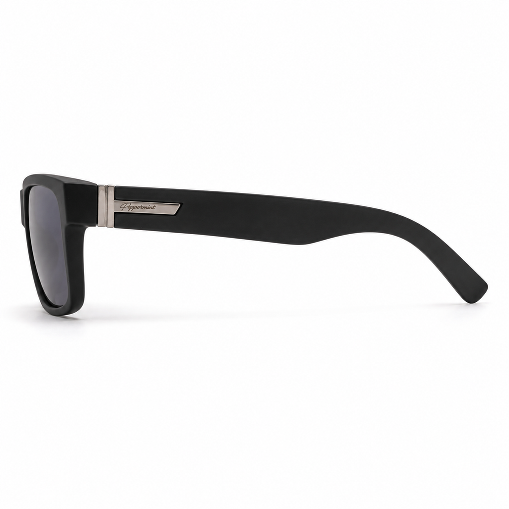 Lentes de Sol Polarizados UV400 Rectangular Negro Detalle Metálico Hombre Peppermint