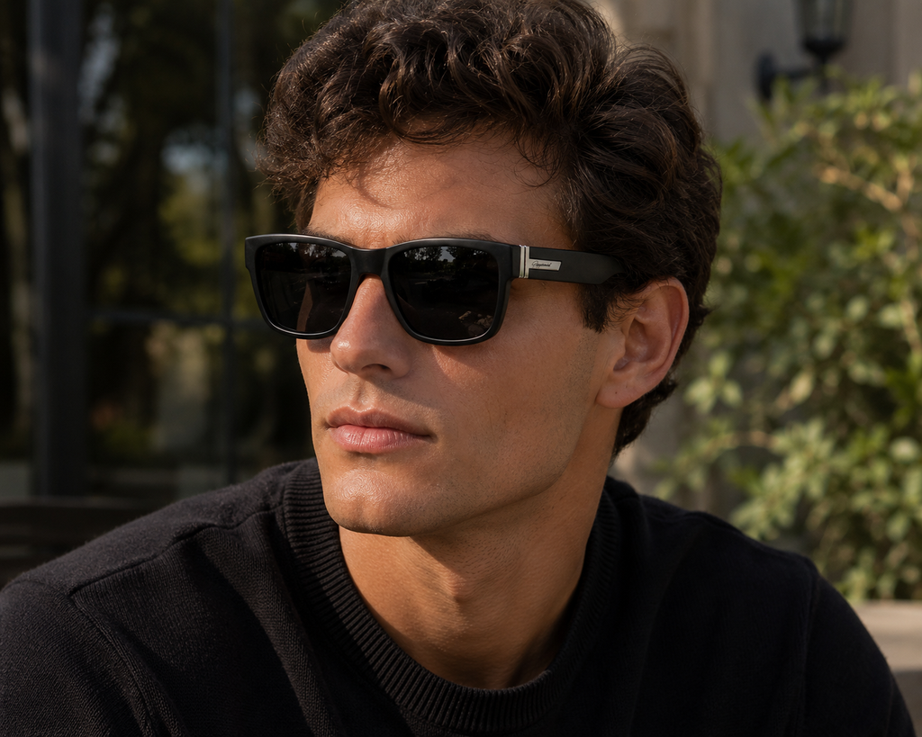 Lentes de Sol Polarizados UV400 Rectangular Negro Detalle Metálico Hombre Peppermint