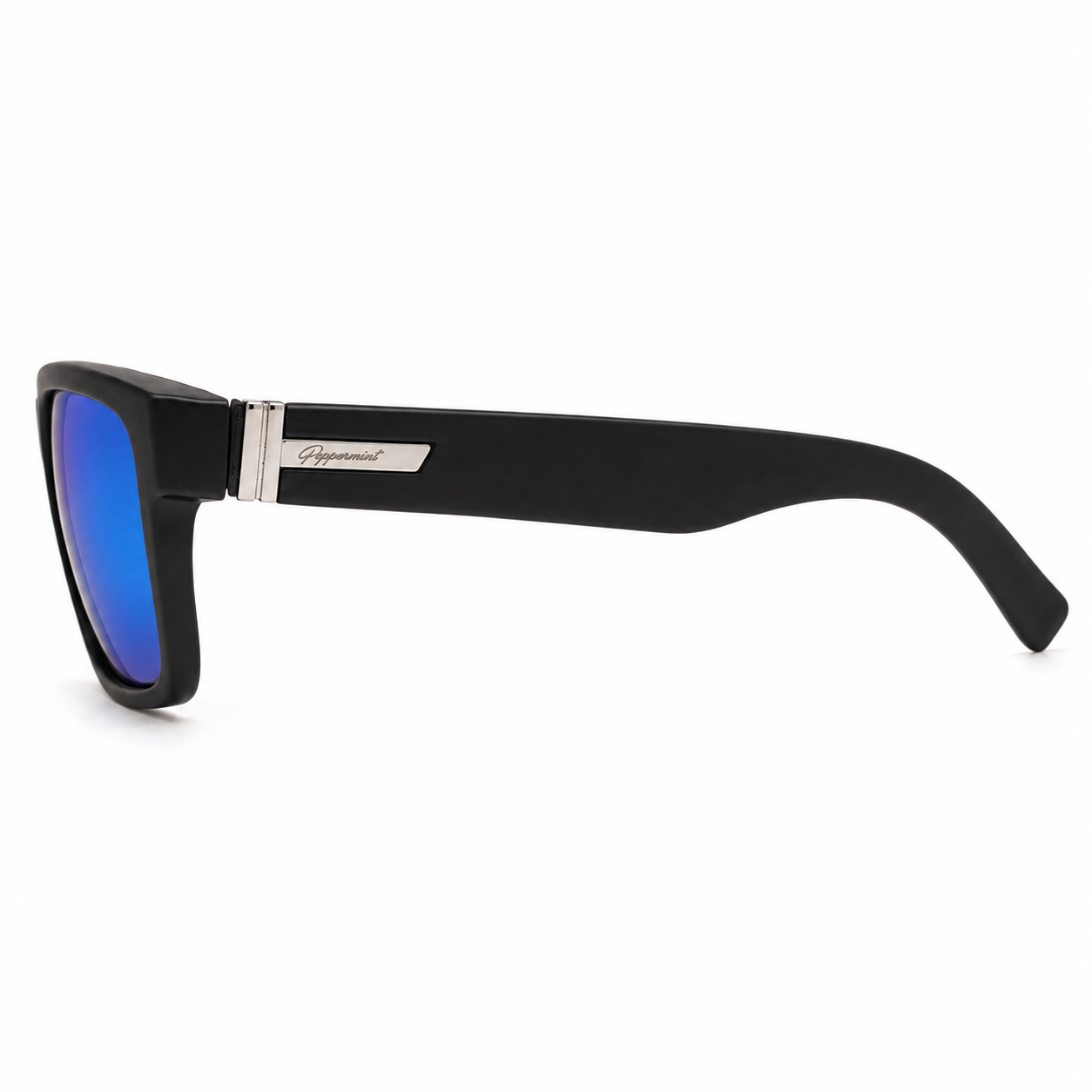 Lentes de Sol Polarizados UV400 Rectangular Negro Espejado Azul Detalle Metálico Hombre Peppermint