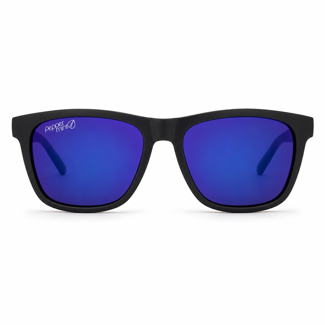 Lentes de Sol UV400 Rectangular Negro Cristal Azul Espejado Varilla Metálica Hombre Peppermint