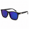 Lentes de Sol UV400 Rectangular Negro Cristal Azul Espejado Varilla Metálica Hombre Peppermint