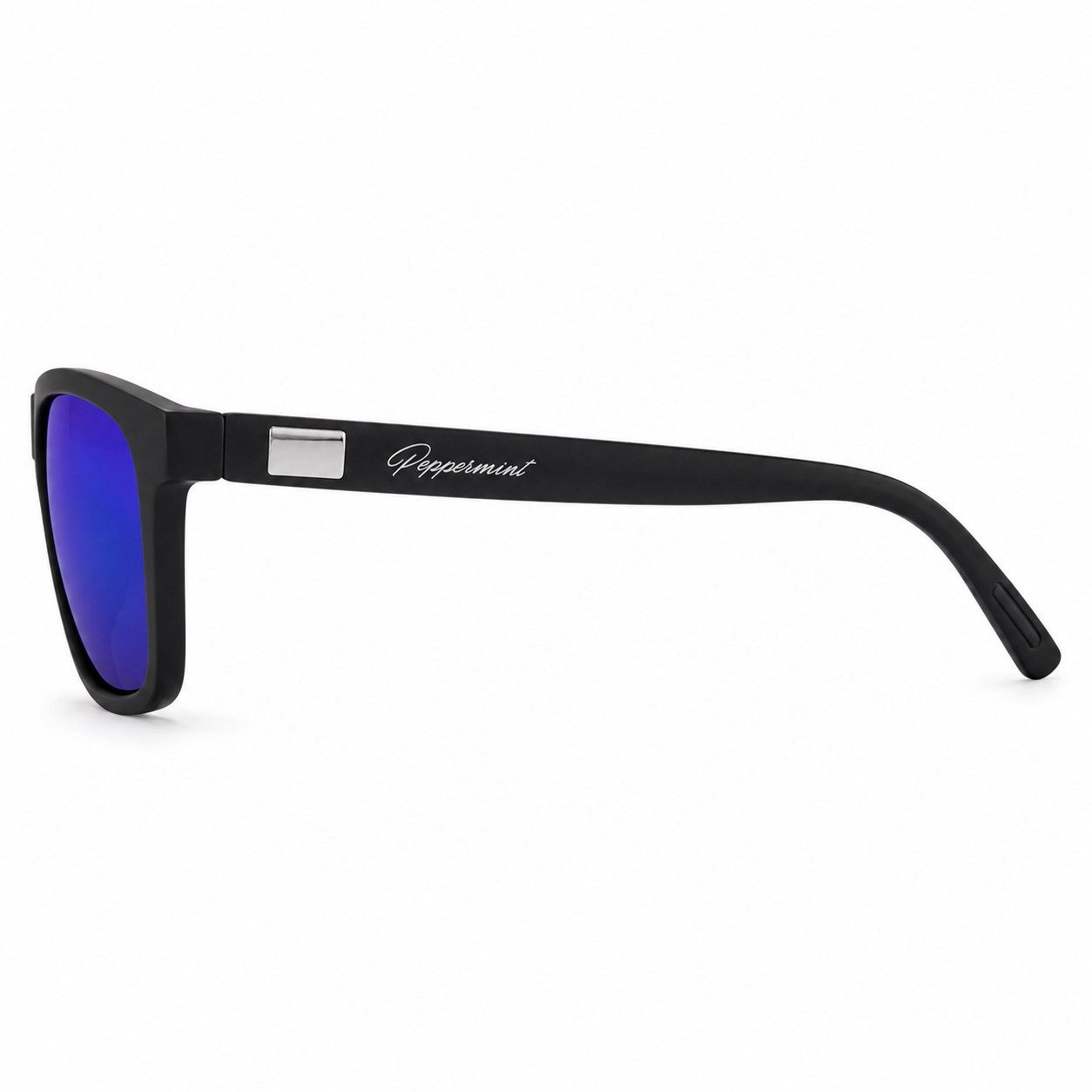 Lentes de Sol UV400 Rectangular Negro Cristal Azul Espejado Varilla Metálica Hombre Peppermint