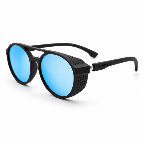 Lentes de sol UV400 rejilla lateral espejo azul negro mate Peppermint