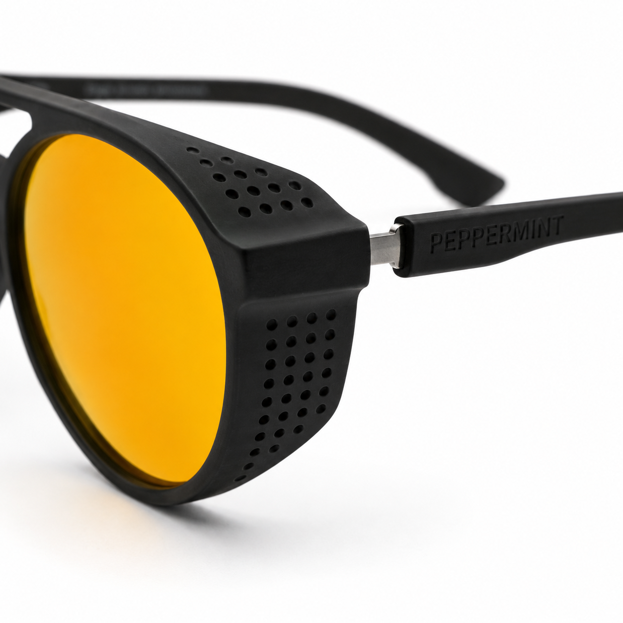 Lentes de sol espejo amarillo negro mate Peppermint detalle