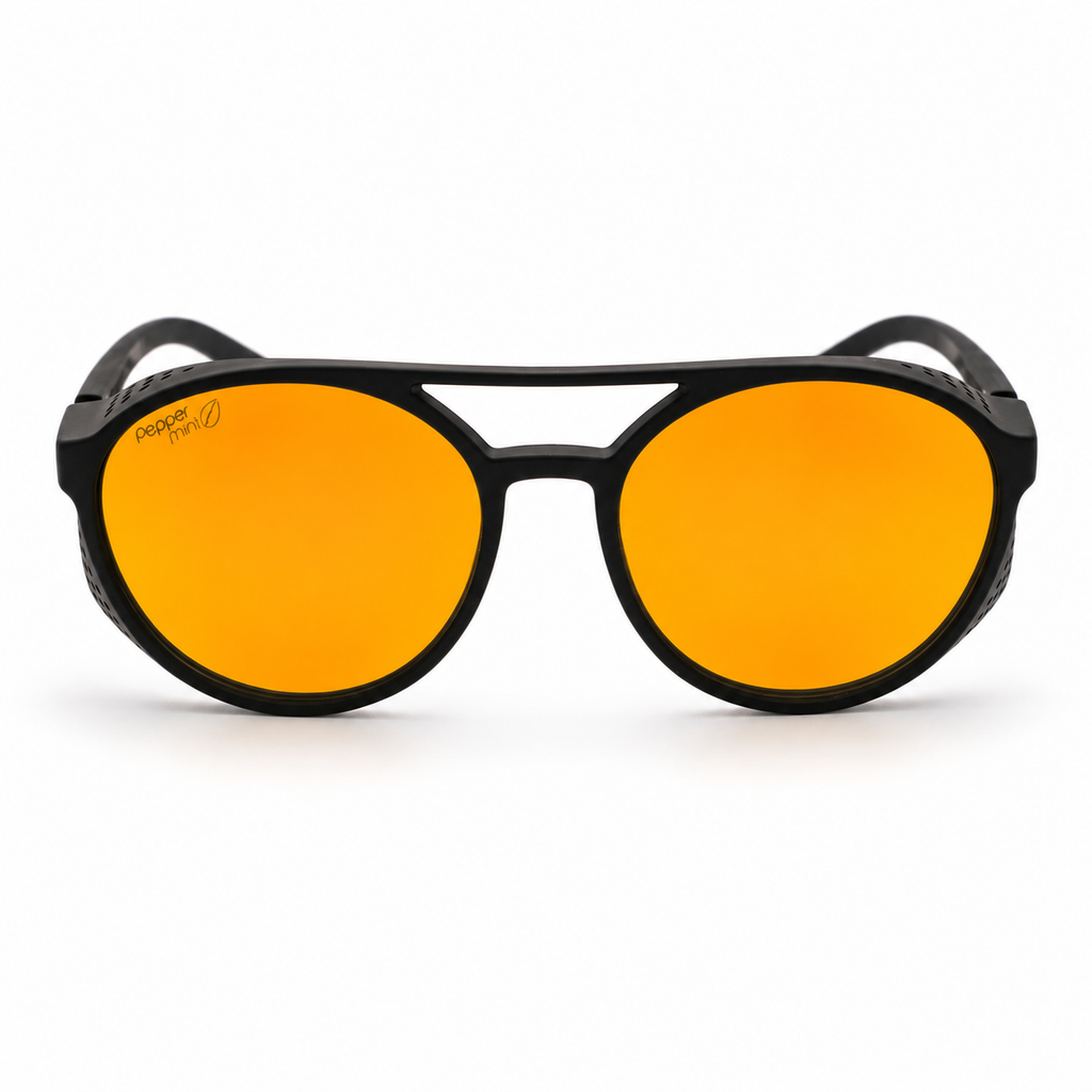 Lentes de sol espejo amarillo negro mate Peppermint vista frontal