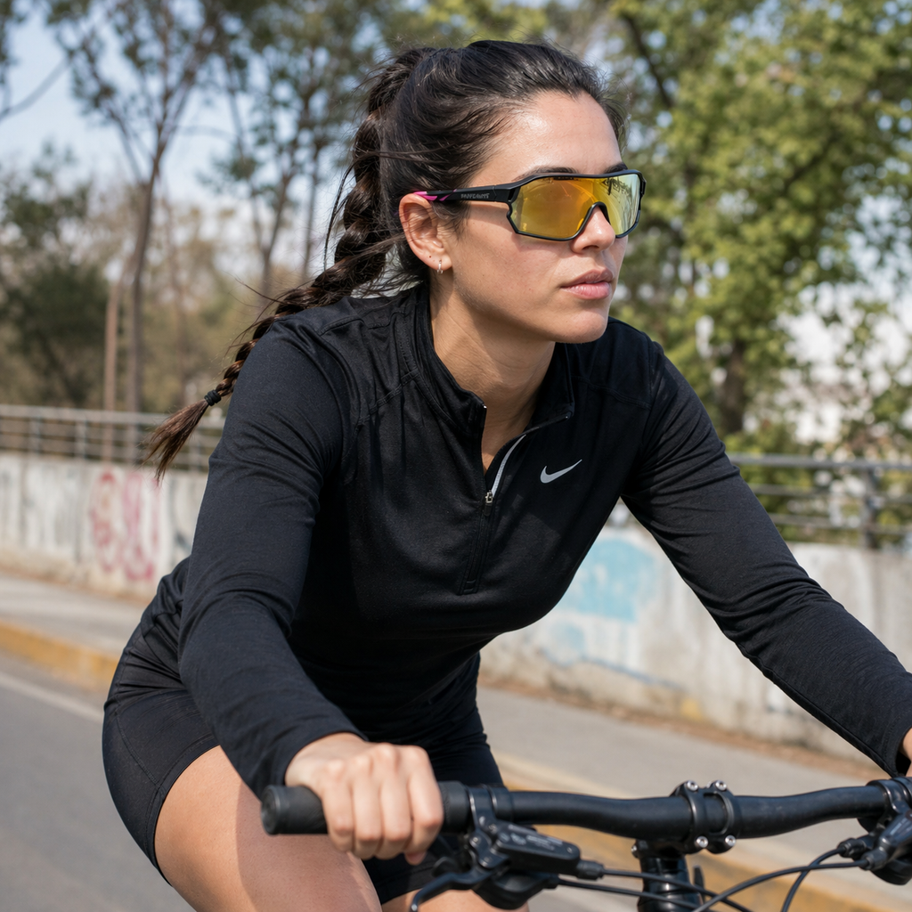 Lentes de Sol Polarizados UV400 Deportivo Espejo Rosado Marco Negro Peppermint