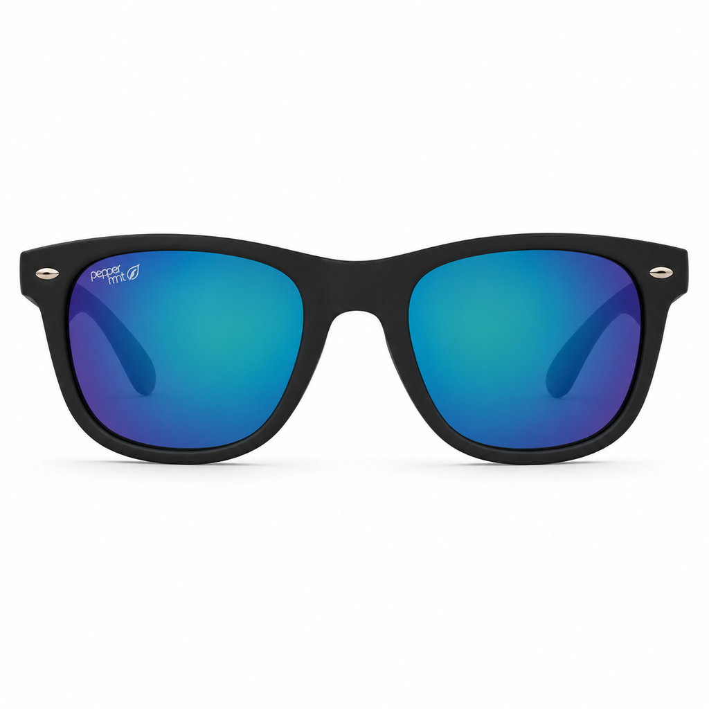 Lentes de Sol UV400 Clásico Negro Cristal Tornasol Azul Peppermint