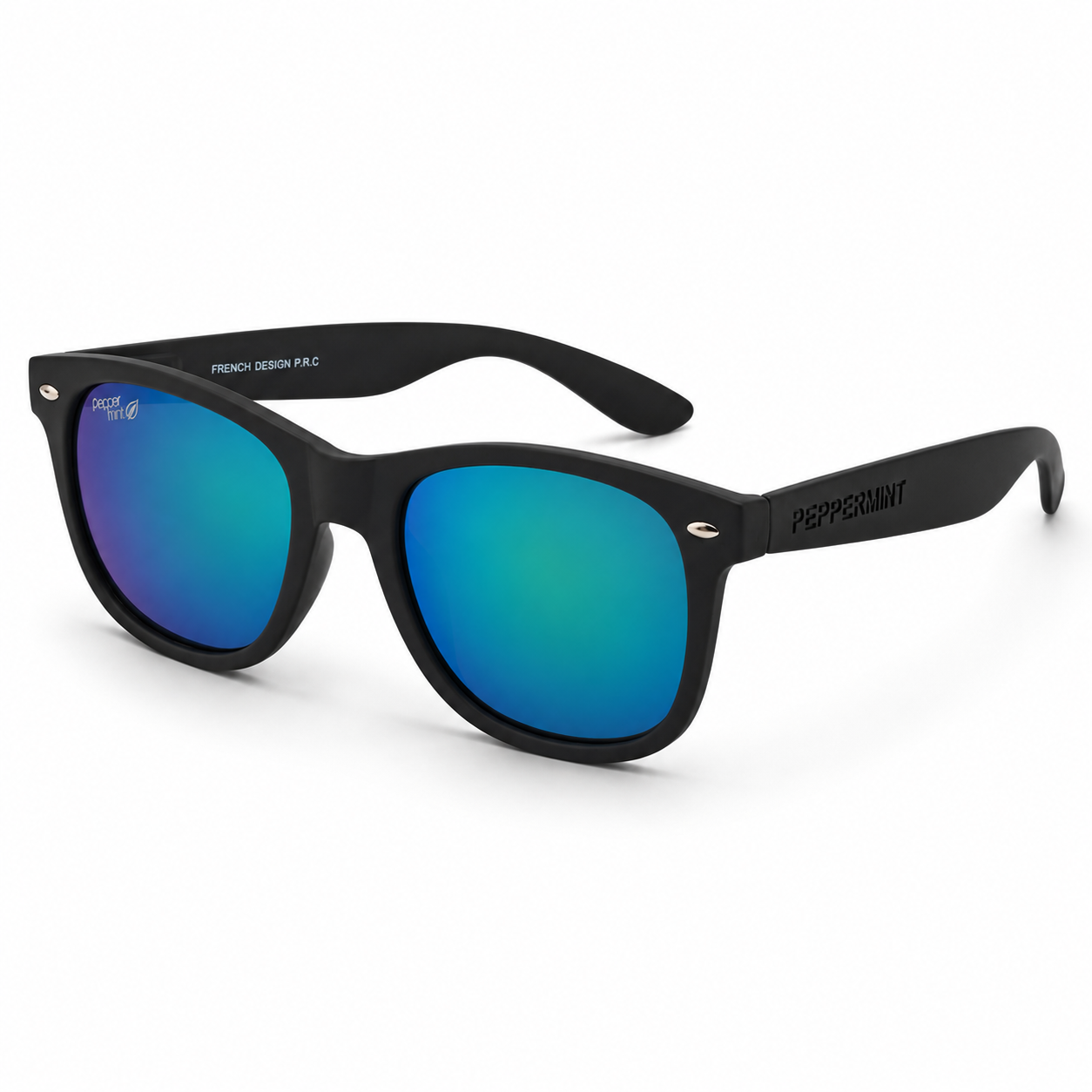 Lentes de Sol UV400 Clásico Negro Cristal Tornasol Azul Peppermint