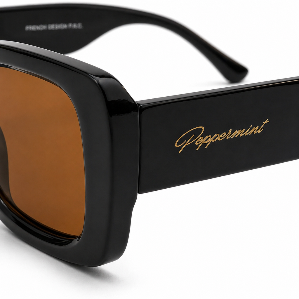 Lentes de Sol Polarizados UV400 Cuadrado Negro Lente Café Peppermint
