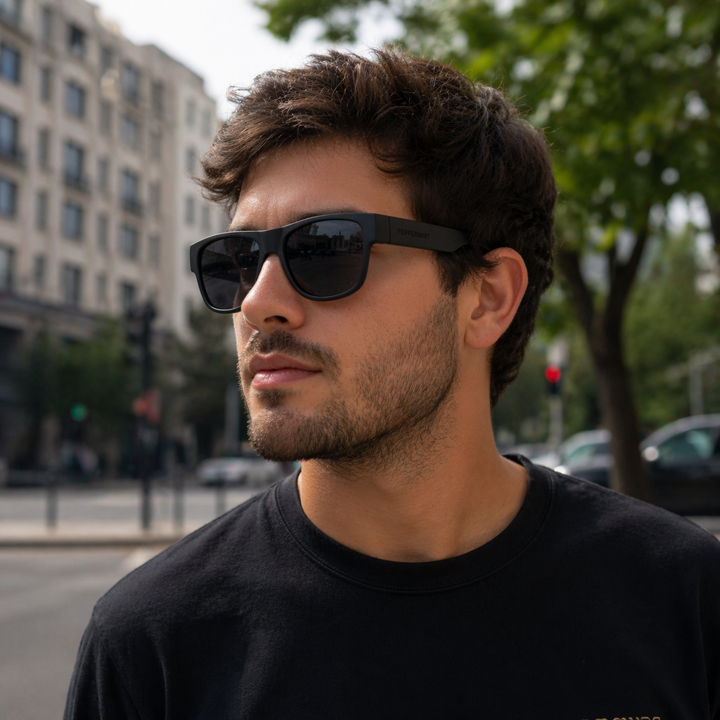 Lentes de Sol UV400 Negro Mate Full Black Rectangular Peppermint