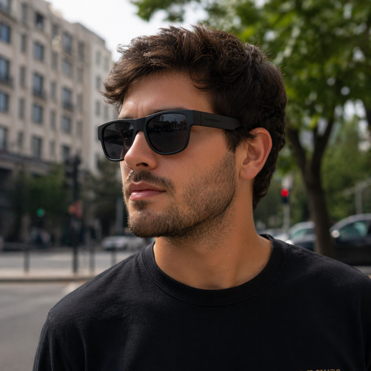 Lentes de Sol UV400 Negro Mate Full Black Rectangular Peppermint