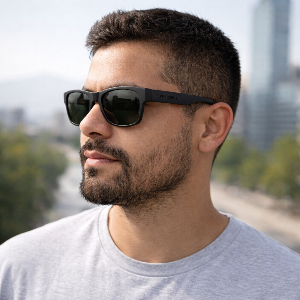 Lentes de sol negro mate rectangular Peppermint de frente