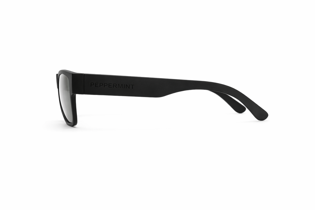 Lentes de sol negro mate rectangular Peppermint vista lateral