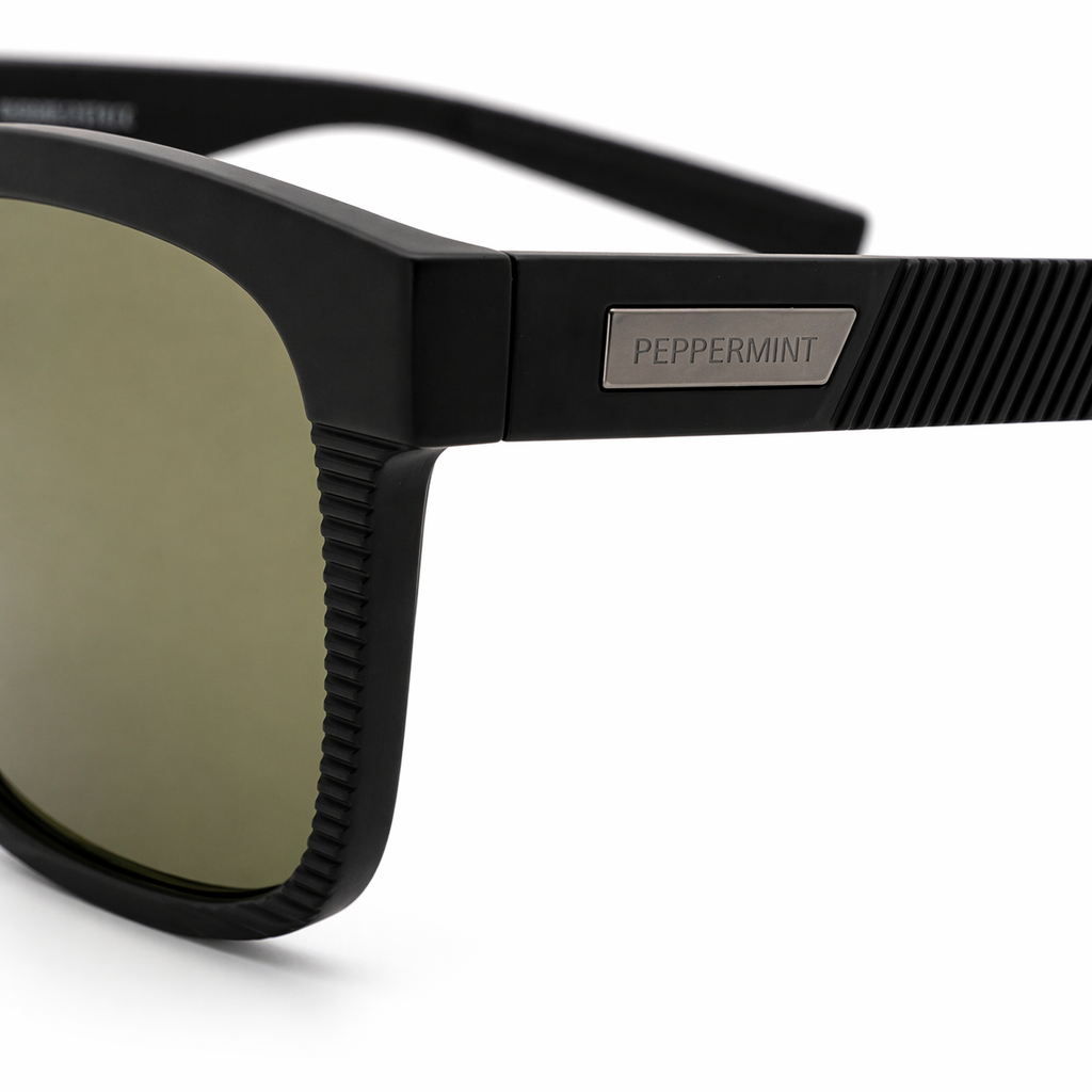 Lentes de sol negro mate lente verde Peppermint detalle