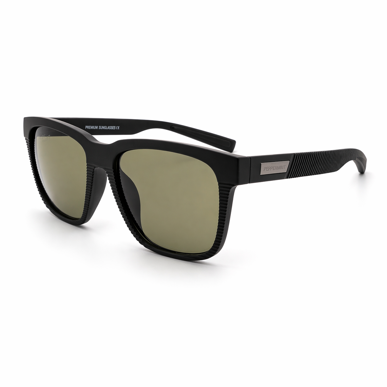 Lentes de Sol UV400 Negro Mate Lente Verde Peppermint