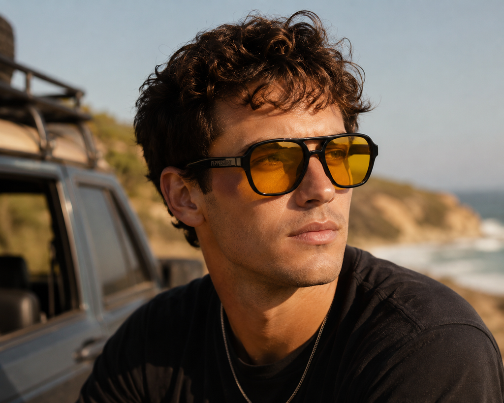 Lentes de Sol Polarizados UV400 Doble Puente Transparente Cristal Amarillo Peppermint