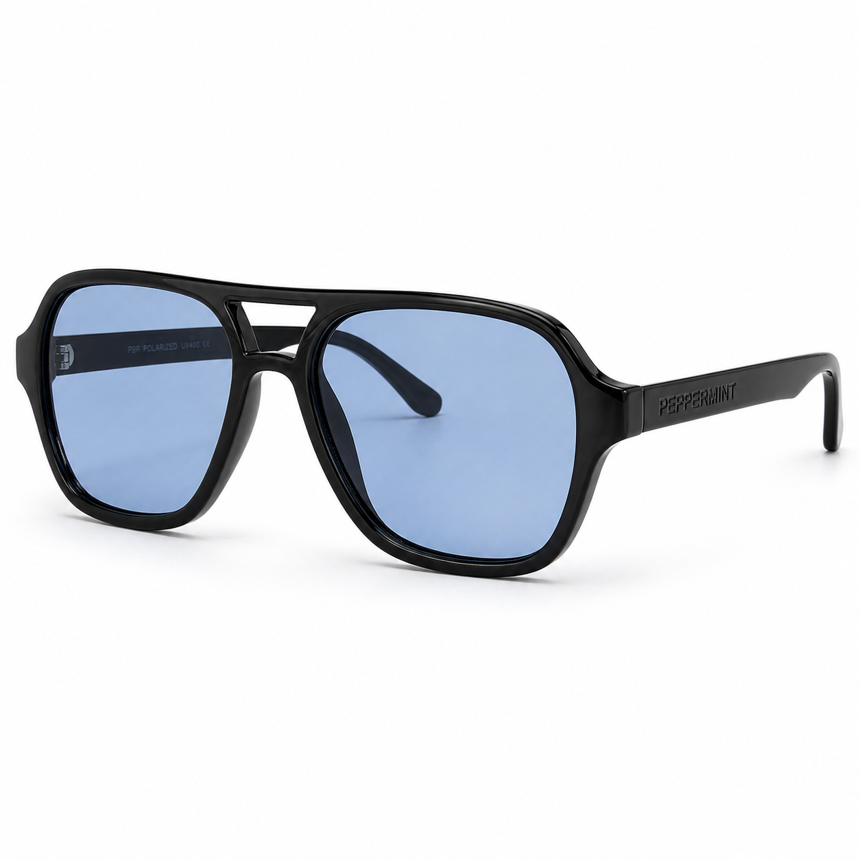 Lentes de Sol Polarizados UV400 Doble Puente Transparente Espejo Azul Peppermint