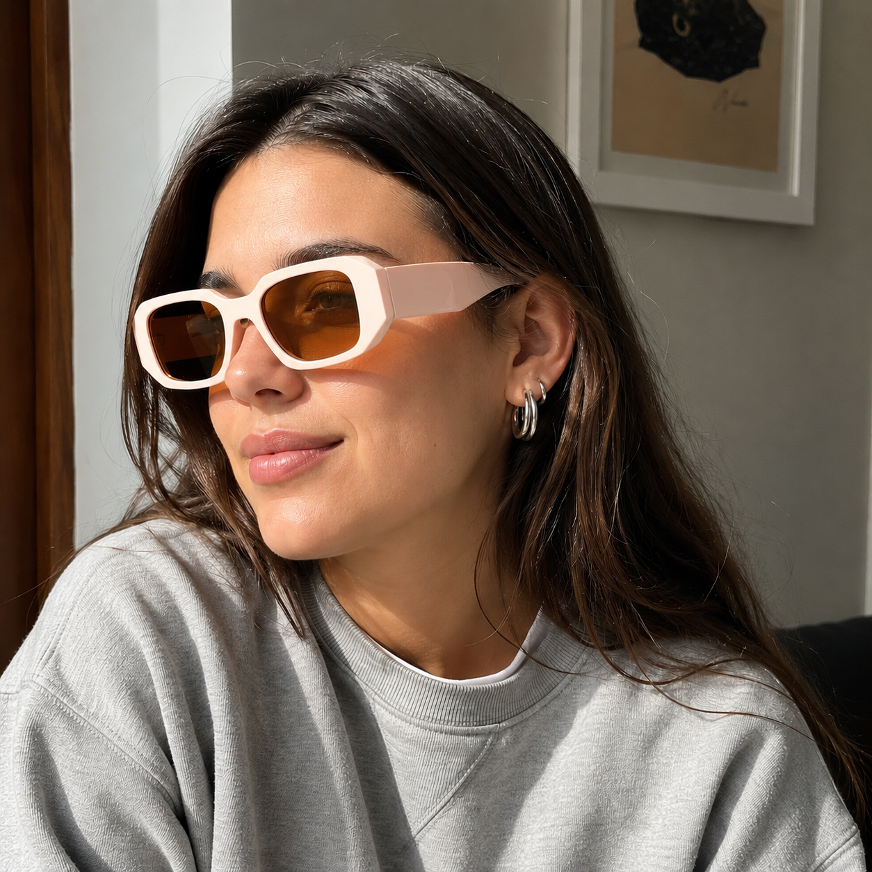 Lentes de Sol Polarizados UV400 Rectangular Alargado Nude Cristal Café Peppermint
